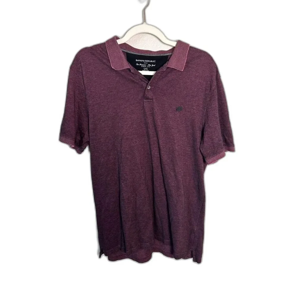 Banana Republic Mens Large Birdseye Pique Polo Shirt Burgundy Short Sleeve